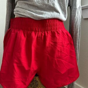 Women's Red Athletic Elastic-Waist Shorts